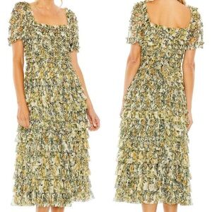 Mac Duggal 8232 | Square Neck Short Sleeve Micro Ruffle Dress | Women’s 14